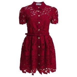 Self-Portrait Bordeaux Mini Dress With Floral Lace - NWT